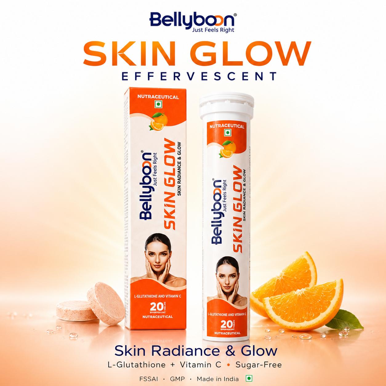 Bellyboon Skin Glow Effervescent Tablets – L-Glutathione, NAC & Vitamin C Formula for Healthy, Radiant & Glowing Skin | 20 Effervescent Tablets
