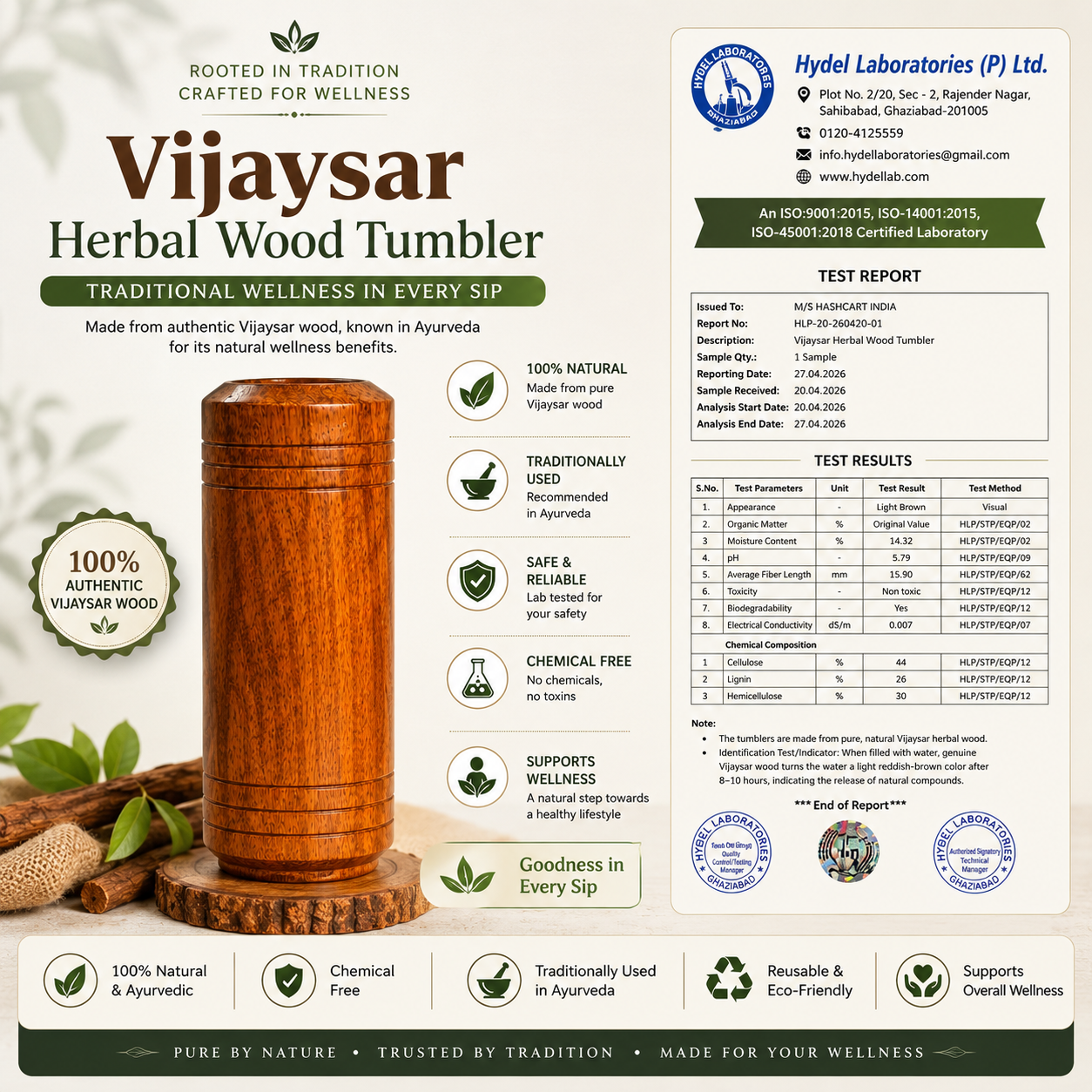 Vijaysar Herbal Wood Tumbler | Natural Wellness & Sugar Care