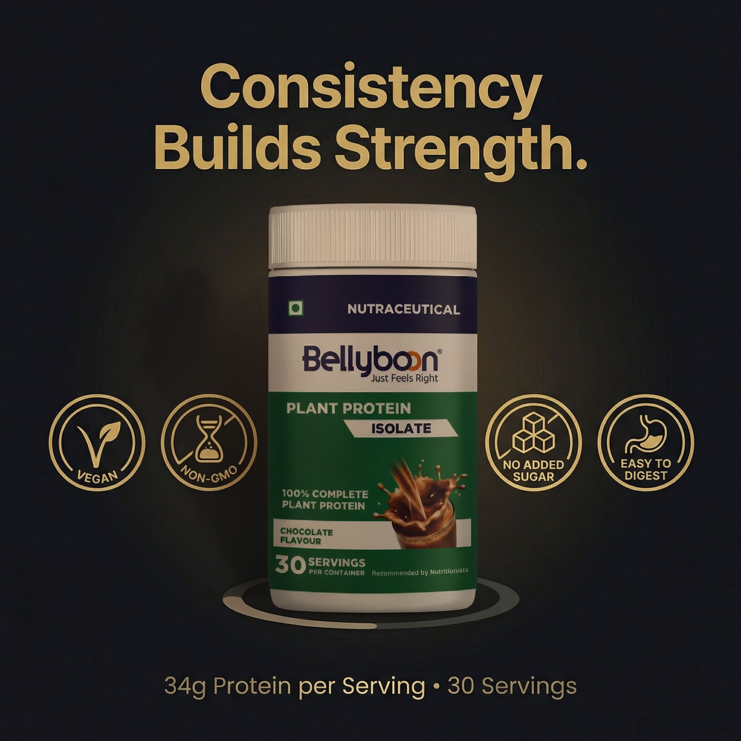 Bellyboon Plant Protein Isolate – Chocolate Flavour | 100% Vegan Protein for Weight Management