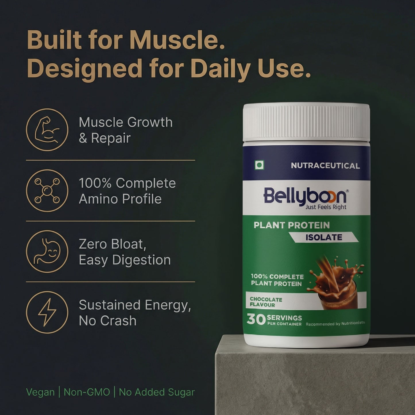 Bellyboon Plant Protein Isolate – Chocolate Flavour | 100% Vegan Protein for Weight Management