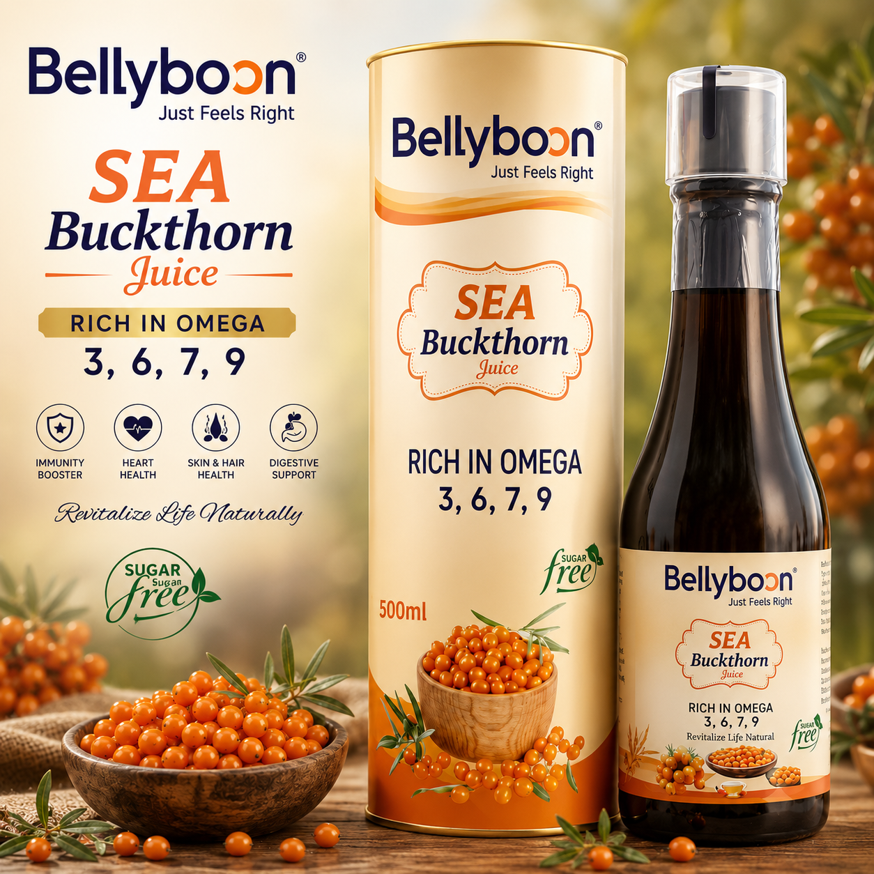 Bellyboon Sea Buckthorn Juice 500ml | Rich in Omega 3, 6, 7 & 9 | Sugar Free
