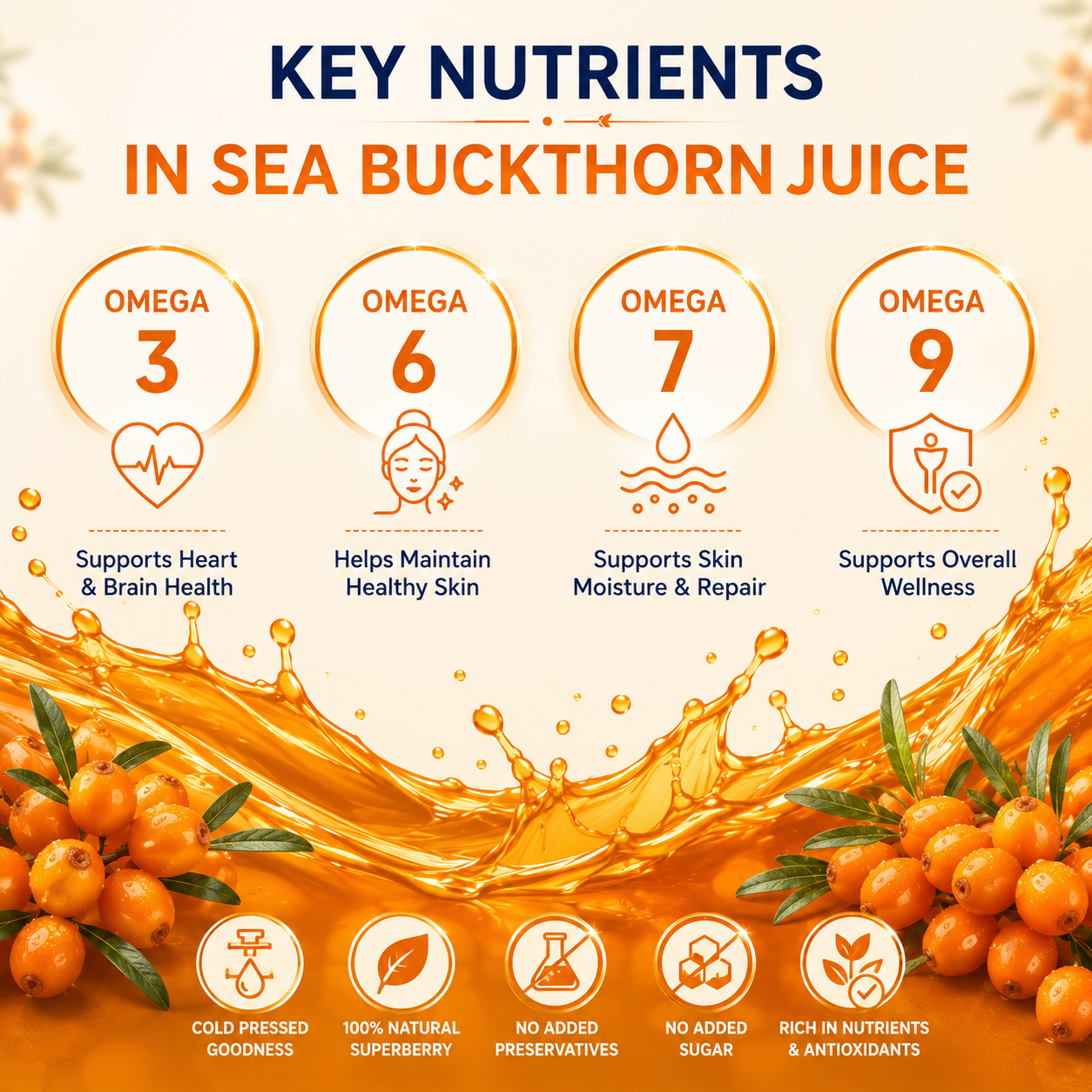 Bellyboon Sea Buckthorn Juice 500ml | Rich in Omega 3, 6, 7 & 9 | Sugar Free
