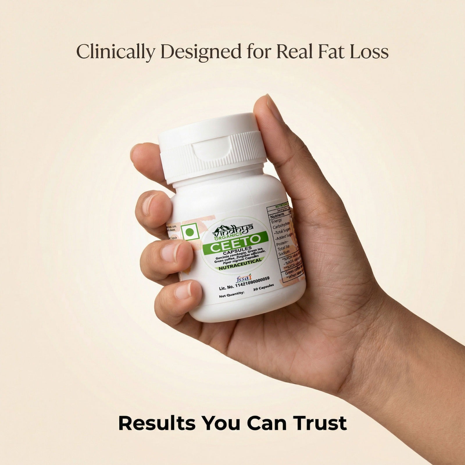 Vindhya Organics CEETO Weight Loss Capsules | Garcinia Cambogia, Green Coffee & Ginger | Fat Burner & Metabolism Booster | 30 Capsules