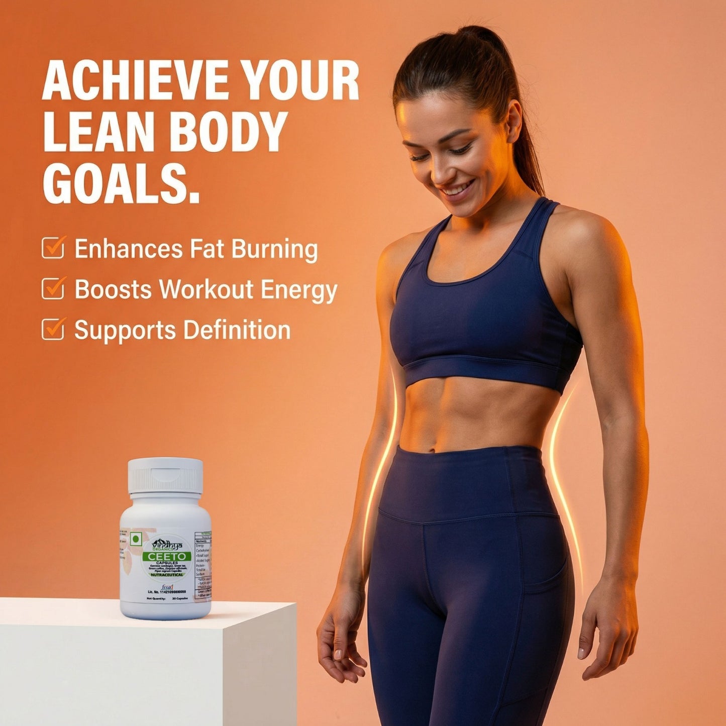 Vindhya Organics CEETO Weight Loss Capsules | Garcinia Cambogia, Green Coffee & Ginger | Fat Burner & Metabolism Booster | 30 Capsules