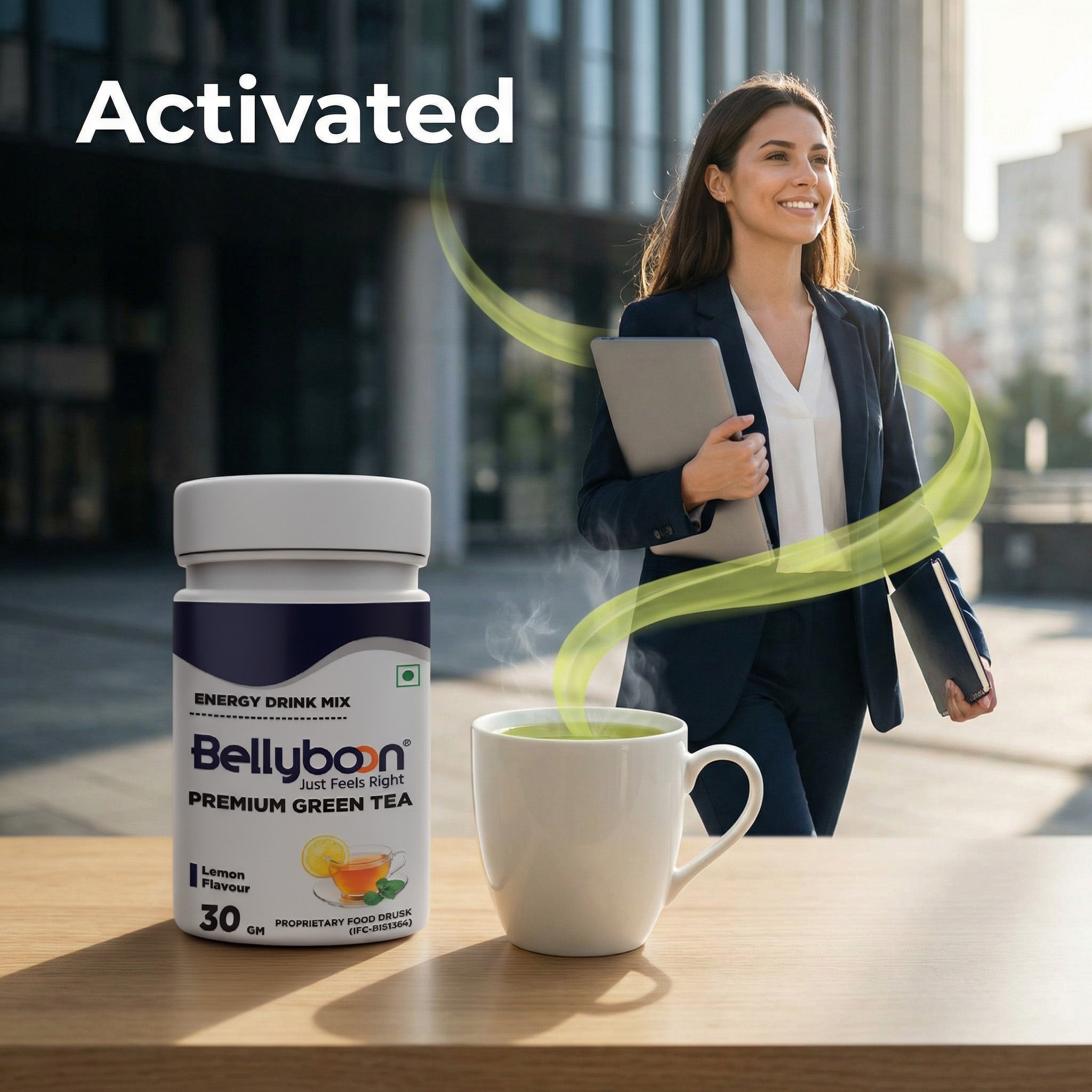 Bellyboon Premium Green Tea (Lemon Flavour) | Refreshing Antioxidant Green Tea Mix | Natural Wellness Drink