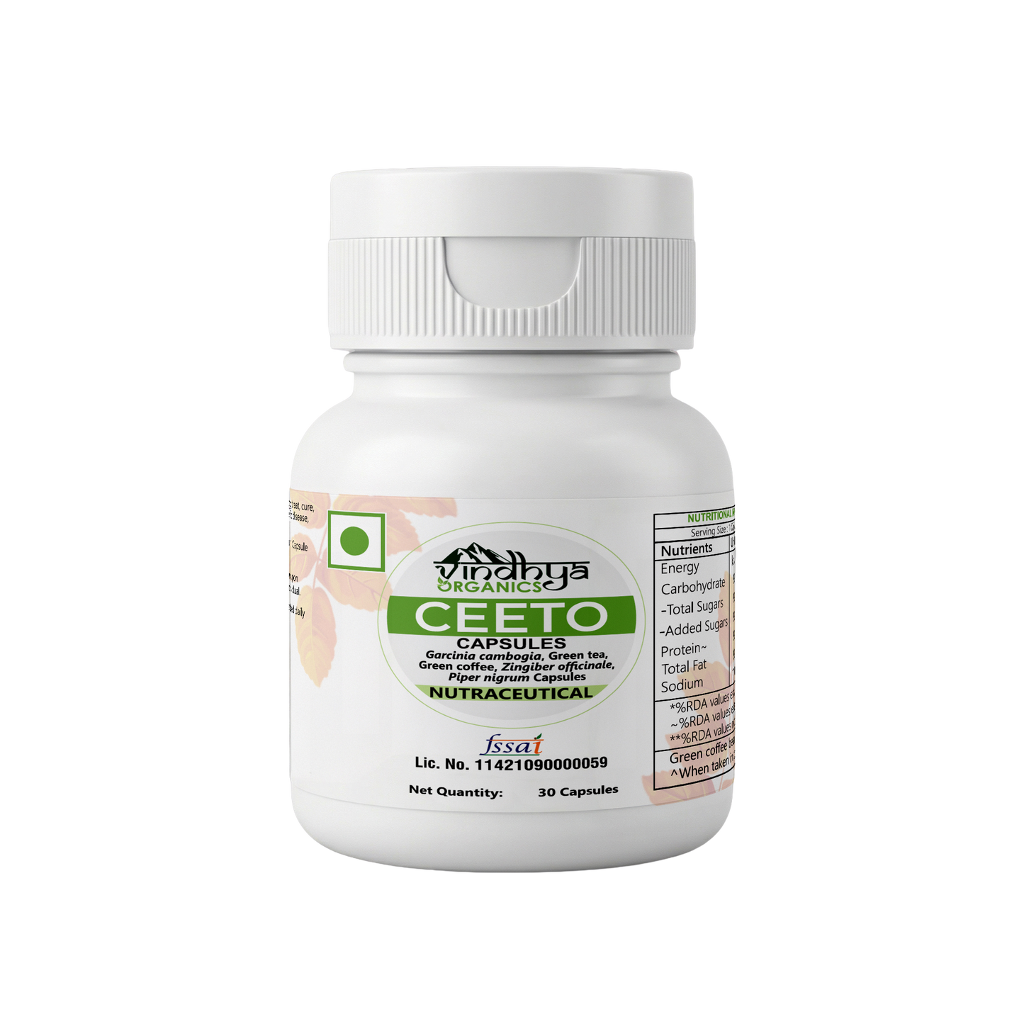 Vindhya Organics CEETO Weight Loss Capsules | Garcinia Cambogia, Green Coffee & Ginger | Fat Burner & Metabolism Booster | 30 Capsules