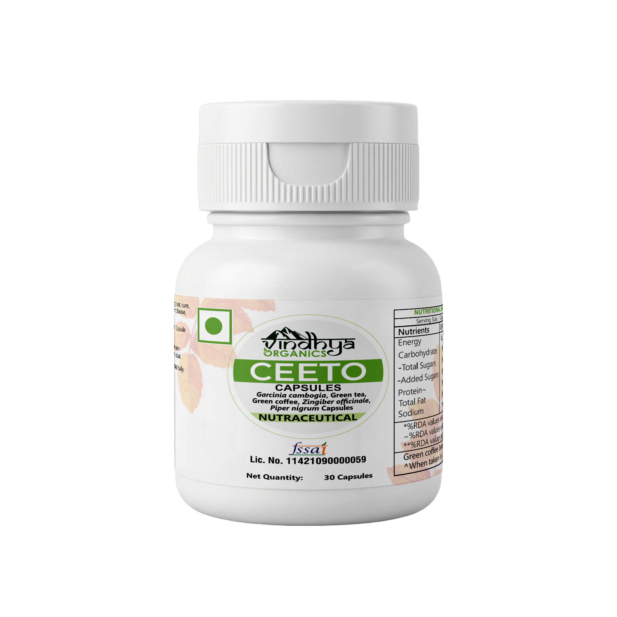 Vindhya Organics CEETO Weight Loss Capsules | Garcinia Cambogia, Green Coffee & Ginger | Fat Burner & Metabolism Booster | 30 Capsules